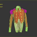 Red Military Jacket With Gold Buttons Epaulets Cuff Decorations And Light Colored Pants