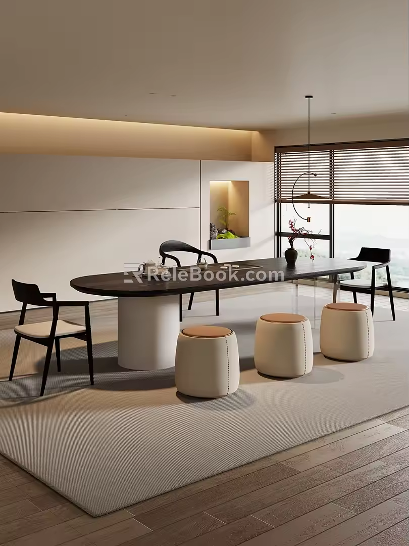 -Ji Feng Big Board Table Tea Table and Chair Combination Tea Table Tea Table Tea Room Tea Table 3d model