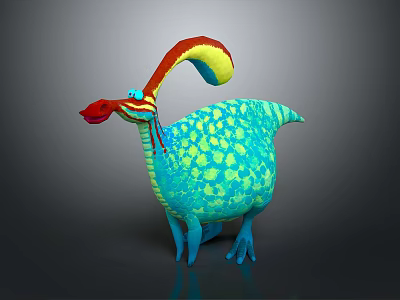 Colorful Fantasy Creature With Long Curved Neck Blue Body Green Spots And Red Head 3d model