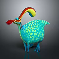 Colorful Fantasy Creature With Long Curved Neck Blue Body Green Spots And Red Head