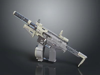 Modern Tactical Firearm With Gray Beige Finish Barrel And Grip Design 3d model