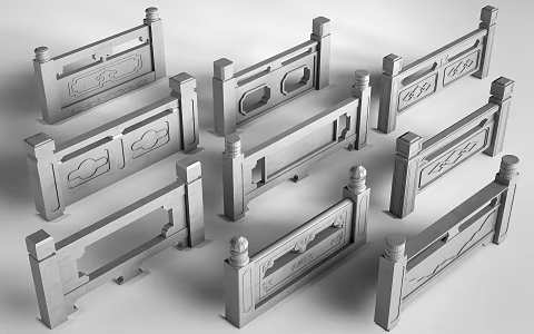 Modern Stone Railing Stone Railing Stone Railing Stone Guardrail River Fence 3d model