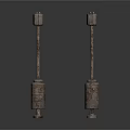Two Rusted Columnar Metal Equipment With Base And Top Square Structure
