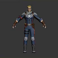 3D Superhero Character Model In Blue Uniform With Star Emblem And Brown Gloves