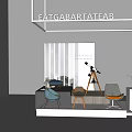 EATGABARTATEAB Modern Exhibition Space With Display Furniture Chairs Table Telescope And Vase