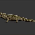 Realistic Green Lizard 3D Model With Open Mouth White Eyes And Back Spines