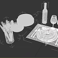 Elegant Dining Tableware Set with Golden Cutlery Plates Black Placemats Wine Glasses and Napkins