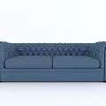 Blue Double Sofa With Tufted Design And Rolled Fabric Arms 3d model