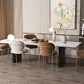 Modern Dining Table Set With Upholstered Chairs Wall Art And Decorative Vase 3d model