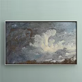 Vintage Landscape Painting With Dramatic Sky Clouds Lighthouse Sea Ships And Shore Figure