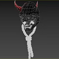 Red Horned Demon Mask Featuring Intricate Design And White Rope 3d model