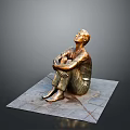 Man Sitting Bronze Statue With Arms Crossed Looking Up On Square Stone Slab