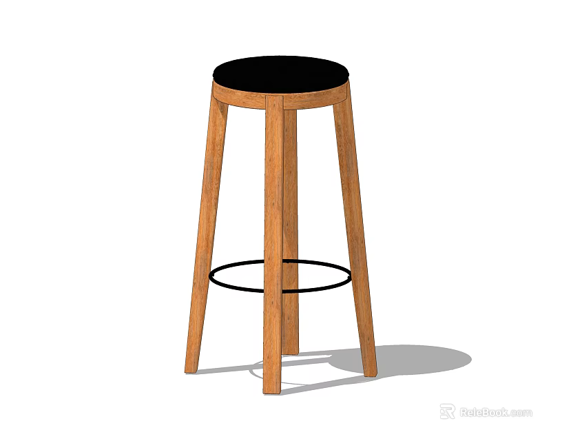 Modern Wooden Bar Stool With Black Round Seat And Footrest Ring 3d model 
