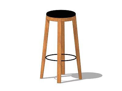 Modern Wooden Bar Stool With Black Round Seat And Footrest Ring 3d model
