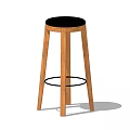 Modern Wooden Bar Stool With Black Round Seat And Footrest Ring