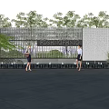 Modern Feature Wall with Inscribed Text Lush Green Plants and Water Pool Reflections