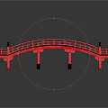 Red Japanese Style Arch Bridge With Black Deck Railing And Decorative Posts