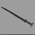 Ancient Bronze Sword With Long Blade Rusty Surface And Decorative Hilt Rings