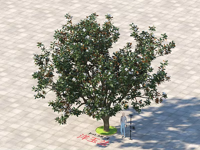 Lush Green Arbor In Paved Plaza With Street Lamp And Pedestrian Figure 3d model