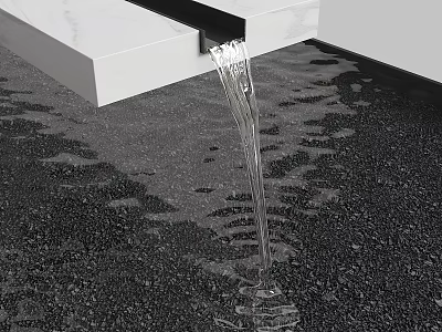 Garden Feature With Water Flowing From White Slab To Black Gravel Ground 3d model