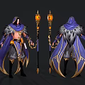 Mystic Warrior With Feathered Cloak Holding Staff Featuring Glowing Lantern And Ornate Details