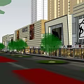 Modern High Rise Office Buildings With Glass Curtain Wall Commercial Facilities Green Plants And Street