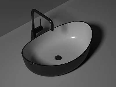 Modern Oval Black And White Countertop Wash Basin With Black Faucet 3d model