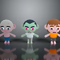 Cartoon Style Game Movie Characters With Different Colors And Expressions On Reflective Black Background