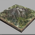3D Square Terrain Model Featuring Mountain Peaks Green Vegetation And Valleys 3d model