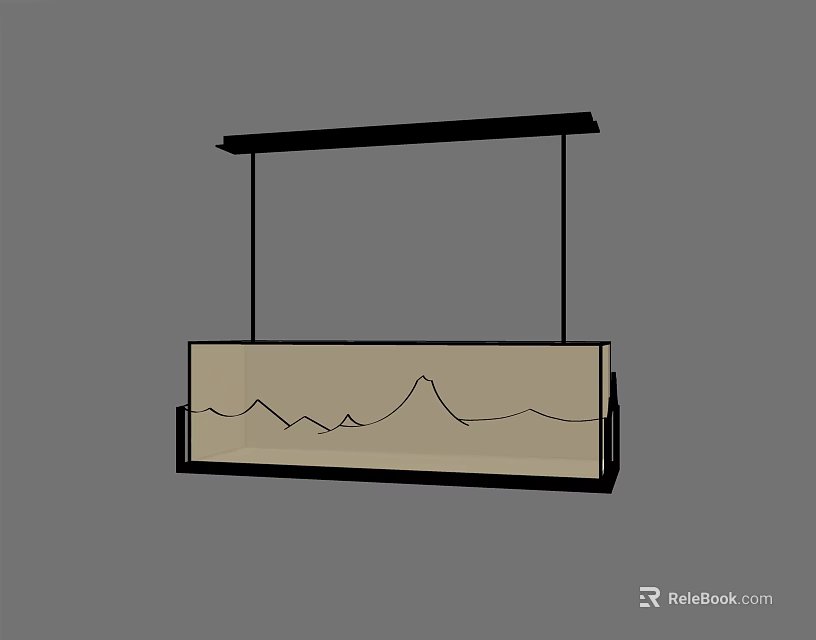Modern Rectangular Chandelier with Mountain Pattern and Black Frame Suspended Design 3d model