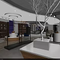 Modern Elegant Clothing Store Interior Featuring Display Area Sofa Bookshelf Chandeliers And Wooden Floors