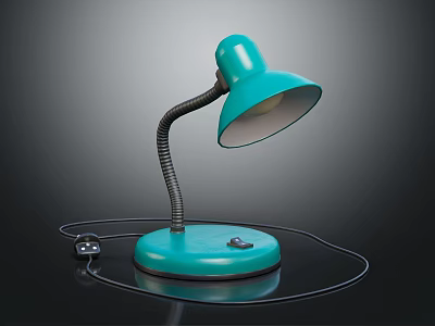 Turquoise Desk Lamp With Flexible Gooseneck Arm Round Base And Black Cable 3d model