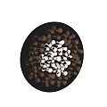 Circular Metal Wall Hanging With Brown Silver Curved Pieces And Spiral Pattern On Black Background