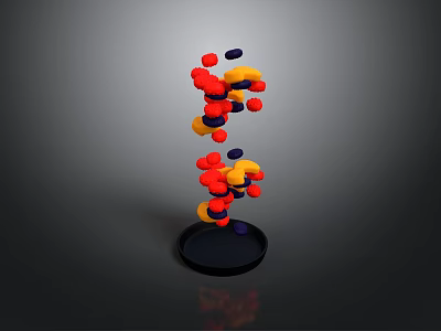 Colorful Floating Candy Balls Display on Black Base with Red Yellow Blue Hues 3d model