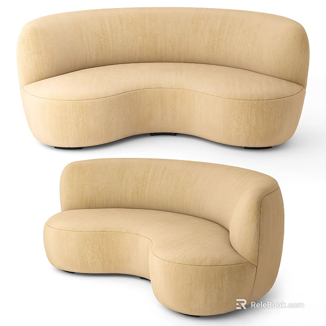 Modern Two Seater Sofa In Beige With Curved Shape And Smooth Lines 3d model