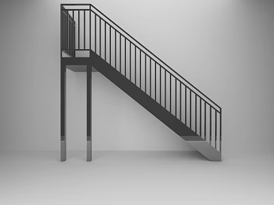 Modern Metal Staircase With Black Railings And Supporting Columns Design 3d model
