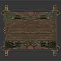 Traditional Wooden Scene Structure With Green Fabric Canopy And Railings