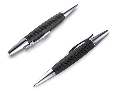 Modern Metal Ballpoint Pens With Black Textured Barrel And Silver Accents 3d model