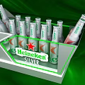 Heineken Silver Beer Bottles Arranged In Illuminated Green Display Rack