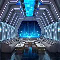 Futuristic KTV Interior With Neon Lights Sofas And High Tech Decor 3d model