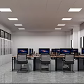 Public Office Space With Multiple Desks Computer Monitors And Ergonomic Chairs 3d model
