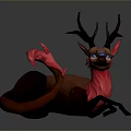 3D Low Poly Deer with Blue Eyes and Red Tail in Dynamic Pose