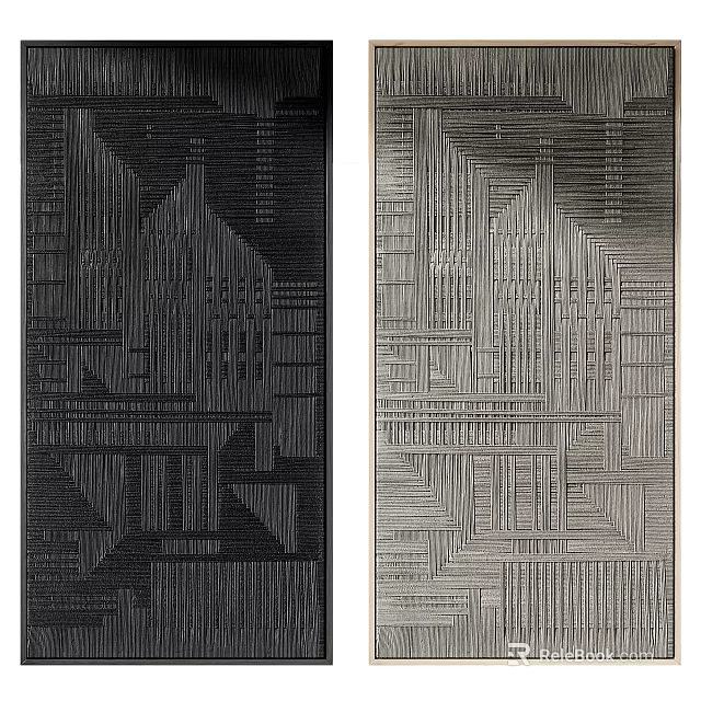 Abstract Painting With Geometric Lines And Layered Texture In Black And White Tones 3d model 