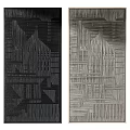 Abstract Painting With Geometric Lines And Layered Texture In Black And White Tones