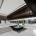 Modern Sales Office Interior With Wooden Slat Walls Central Water Feature And Green Sculpture