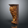 Ornate Gold Carved Decorative Bracket With Marble Edge And Scroll Leaf Patterns 3d model