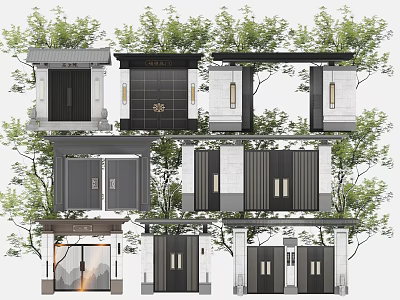 Traditional Chinese Architectural Gate Designs With Different Courtyard Entrance And Surrounding Trees 3d model