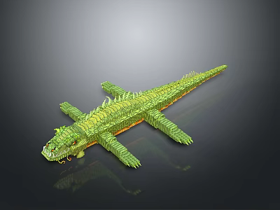 Vibrant Green Scaled Reptile With Spiked Back And Shiny Skin On Dark Background 3d model