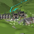 Cluster Of Scenic Boutique Guesthouses In Green Hillsides With Terrace Fields River And Trees