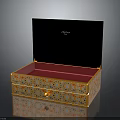Decorative Storage Box with Patterned Exterior Black Lid Red Interior and Golden Clasp